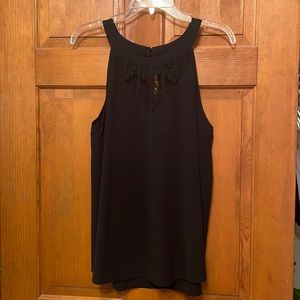 Classic black sleeveless blouse. Beautiful lace detail. Size large - EUC